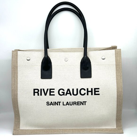 Saint Laurent YSL Rive Gauche Logo Signature Canvas Linen Tote Bag - Picture 5 of 16